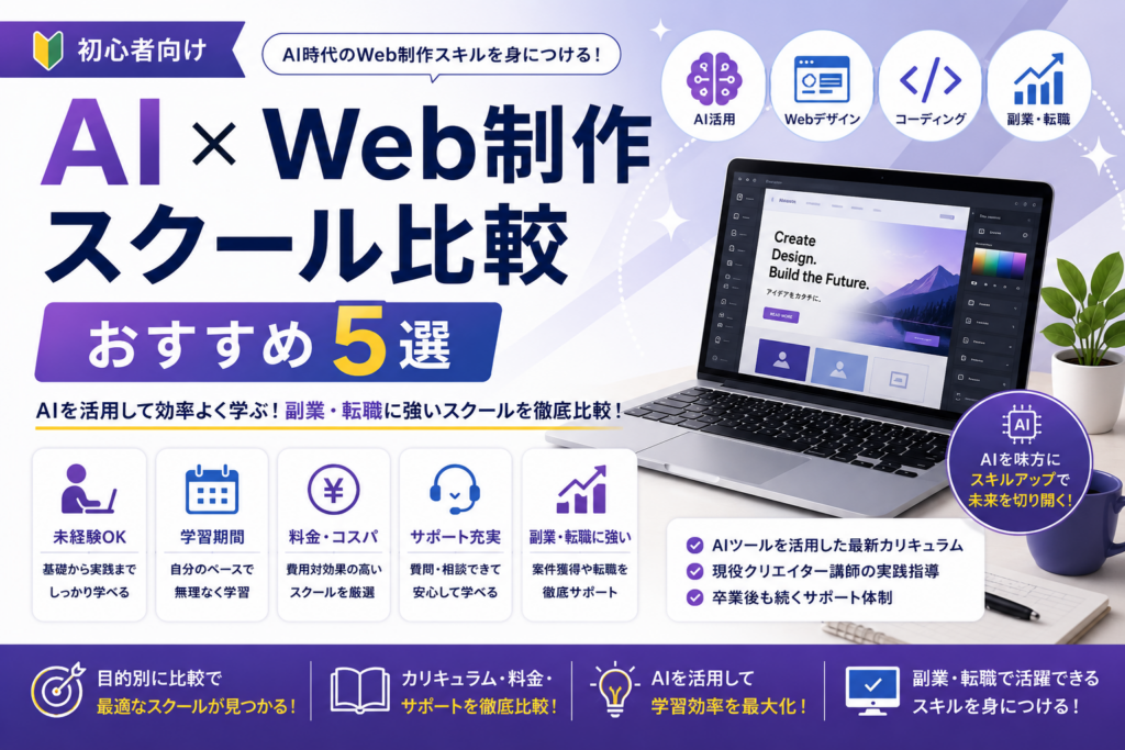 AI×Web制作スクール比較｜初心者が副業で稼ぐためのおすすめ講座のアイキャッチ画像