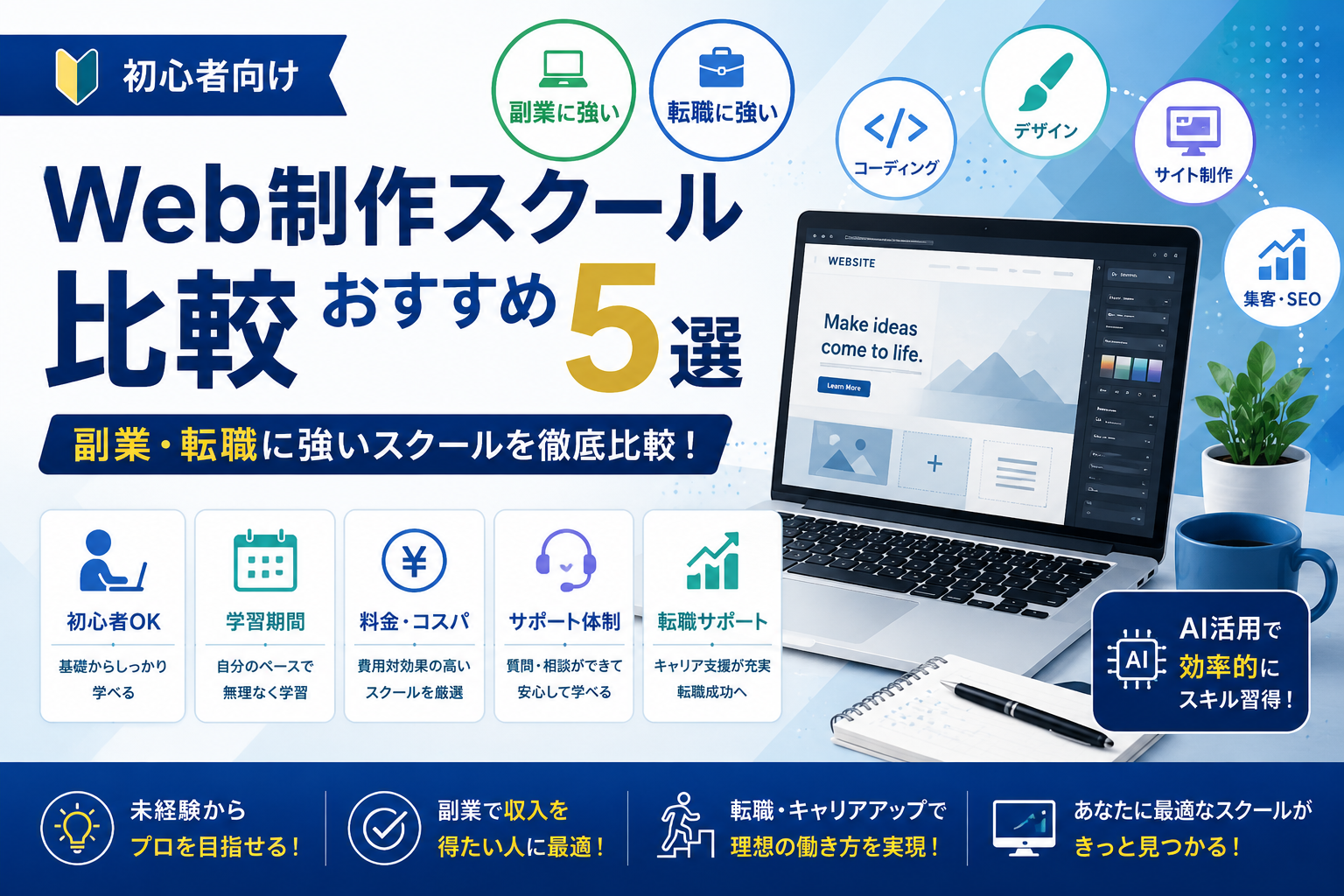 Web制作スクールおすすめ比較5選｜副業・転職に強い人気スクールを徹底比較