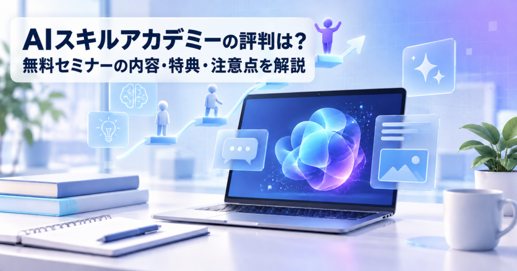 AIスキルアカデミーの評判・無料セミナーの内容・特典・注意点を解説するイメージ