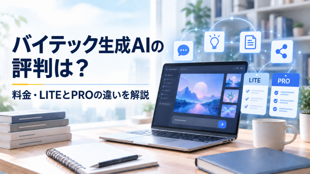 バイテック生成AIの料金とLITE・PROの違いを解説するイメージ